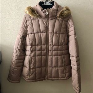 Calvin Klein Quilted Faux Fur Hooded Coat